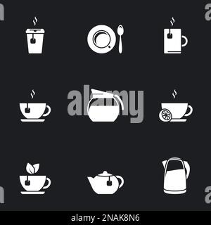 Tea Icons Set on Black background Stock Vector