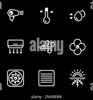 Icons for theme Cooling, air conditioning , vector, icon, set. Black background Stock Vector
