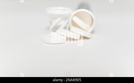 effervescent pill tablet vitamins on white background Stock Photo