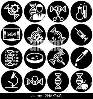 Set of simple icons on a theme Genetics, medicine, research, vector, design, collection, flat, sign, symbol,element, object, illustration. White backg Stock Vector