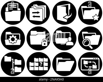 Set of simple icons on a theme Folder, documents, files, vector, design, collection, flat, sign, symbol,element, object, illustration. White backgroun Stock Vector