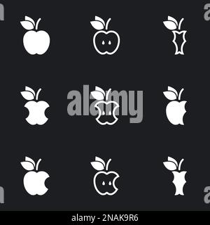 Vector apple, icon set. Black background Stock Vector