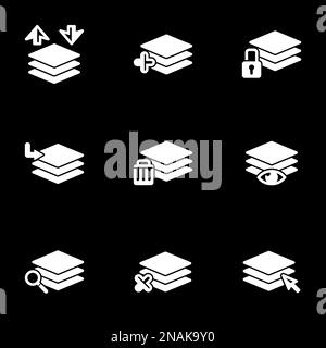 Set of simple icons on a theme Layer, work with layers, vector, set. Black background Stock Vector