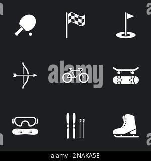 Icons for theme sport vector, icon, set. Black background Stock Vector