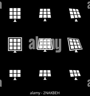 Icons for theme solar panels, vector, icon, set. Black background Stock Vector