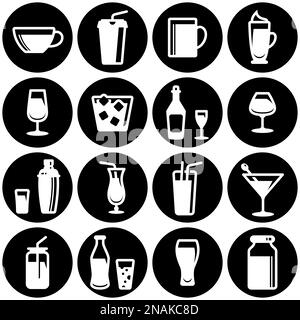 Set of simple icons on a theme Restaurant, alcohol, glass, dishes, drinks, bar, cold, hot, strong, vector, set. White background Stock Vector
