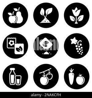 Set of simple icons on a theme Food, natural, eco-friendly, grown, fruits, vegetables, vector, set. White background Stock Vector