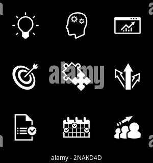 Icons for theme Business, expansion, plan, vector, icon, set. Black background Stock Vector