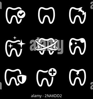 Set of simple icons on a theme Teeth, dentistry, vector, set. Black background Stock Vector
