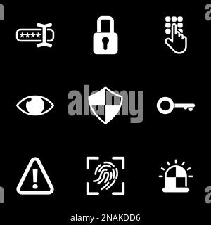 Set of simple icons on a theme Password, authorization, protection, personal data, vector, set. Black background Stock Vector