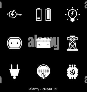 Icons for theme Electricity, energy, technology , vector, icon, set. Black background Stock Vector