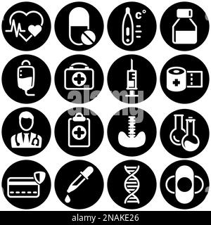 Set of simple icons on a theme Medical instruments, health care, vector, design, collection, flat, sign, symbol,element, object, illustration. White b Stock Vector