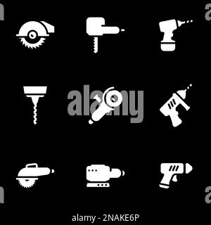 Set of simple icons on a theme electric work tools , vector, set. Black background Stock Vector