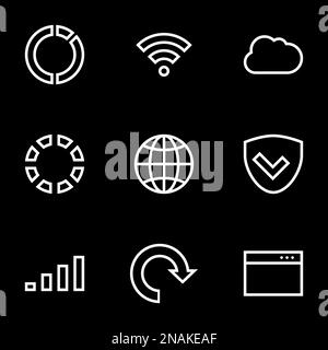 Set of simple icons on a theme Web, internet, communication, linear , vector, set. Black background Stock Vector
