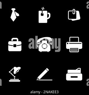 Set of simple icons on a theme Office, work, business, vector, set. Black background Stock Vector