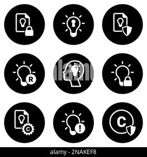 Set of simple icons on a theme Intellectual property, vector, design, collection, flat, sign, symbol,element, object, illustration, isolated. White ba Stock Vector