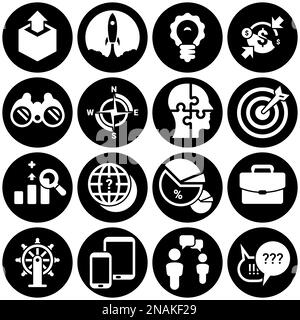 Set of simple icons on a theme start up, Project, business, vector, design, flat, sign, symbol, object, illustration. White background Stock Vector