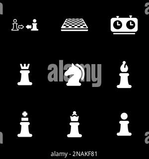 Set of simple icons on a theme Game, chess, competition, sport, vector, set. Black background Stock Vector