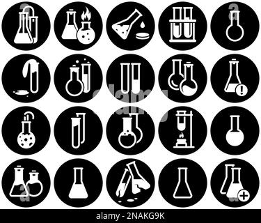 Set of simple icons on a theme Flask, laboratory, vector, design, collection, flat, sign, symbol,element, object, illustration. White background Stock Vector