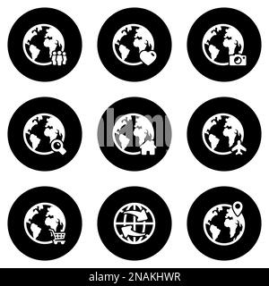 Set of simple icons on a theme Globe earth, vector, design, collection, flat, sign, symbol,element, object, illustration, isolated. White background Stock Vector