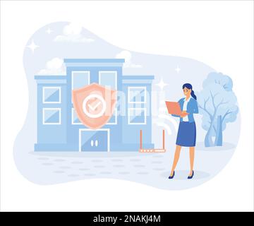 Characters using Cyber Security Services to Protect Personal Data. Online Payment Security, Cloud Shared Documents, Server Security and Data Protectio Stock Vector