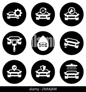 Set of simple icons on a theme Car repairs, vector, design, collection, flat, sign, symbol,element, object, illustration, isolated. White background Stock Vector