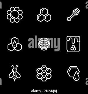Set of simple icons on a theme Bee, honey, sweet, vector, set. Black background Stock Vector