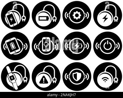 Set of simple icons on a theme wireless charger, vector, design, collection, flat, sign, symbol,element, object, illustration. White background Stock Vector