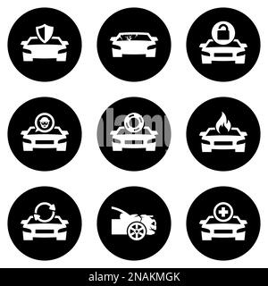 Set of simple icons on a theme Car insurance, vector, design, collection, flat, sign, symbol,element, object, illustration, isolated. White background Stock Vector