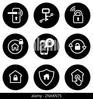 Set of simple icons on a theme Smart door lock, vector, design, collection, flat, sign, symbol,element, object, illustration, isolated. White backgrou Stock Vector