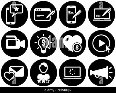 Set of simple icons on a theme Blogger, vector, design, collection, flat, sign, symbol,element, object, illustration, isolated. White background Stock Vector