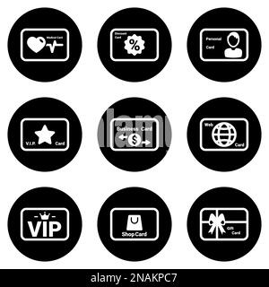 Set of simple icons on a theme Card, vector, design, collection, flat, sign, symbol,element, object, illustration, isolated. White background Stock Vector