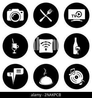 Set of simple icons on a theme modern cafe, vector, design, collection, flat, sign, symbol,element, object, illustration, isolated. White background Stock Vector