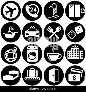 Set of simple icons on a theme Hotel, vector, design, collection, flat, sign, symbol,element, object, illustration. White background Stock Vector