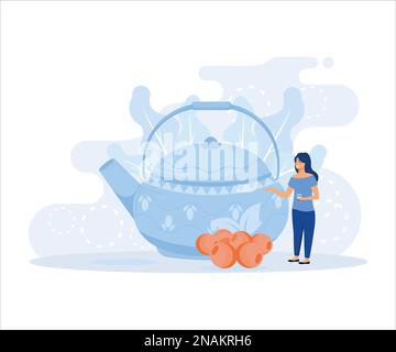 Healthcare illustration.Characters taking care about health and using aromatherapy and other alternative health care methods. Alternative and herbal m Stock Vector