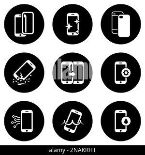 Set of simple icons on a theme repair smartphone, vector, design, collection, flat, sign, symbol,element, object, illustration, isolated. White backgr Stock Vector