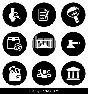 Auction concept icons set with art and bidding symbols flat isolated ...