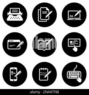 Set of simple icons on a theme Copywriting, vector, design, collection, flat, sign, symbol,element, object, illustration, isolated. White background Stock Vector