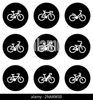 Set of white icons isolated against a black background, on a theme Bike Stock Vector