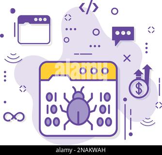 Internet Virus Sign, Cloud computing and Internet hosting services Symbol, Webpage Bug stock illustration, Website Malware or spyware Concept, Browser Stock Vector