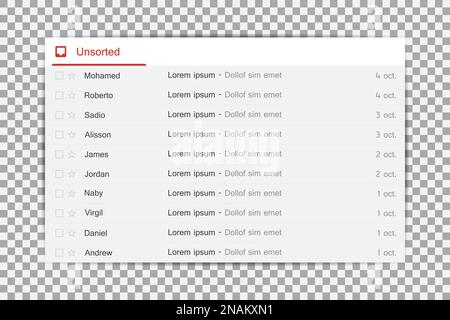 Email blank template internet. Interface for incoming mail message. Stock Vector