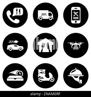 Pizza delivery truck white flat icons on color rounded square ...