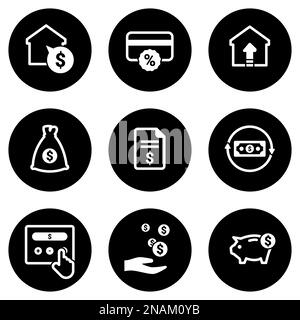 Set of simple icons on a theme Credit, vector, design, collection, flat, sign, symbol,element, object, illustration, isolated. White background Stock Vector