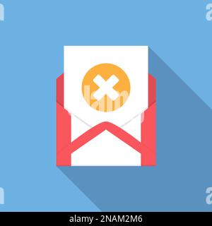 Envelope with document and round orange cross icon. Vector illusrtation. Stock Vector