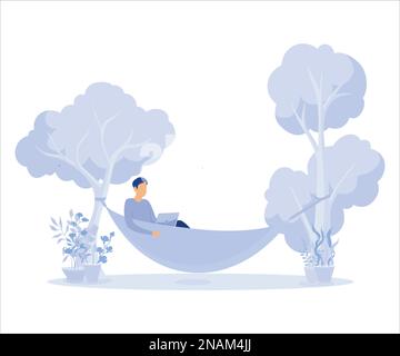 Working at home, coworking space, concept illustration. Young people, man and woman freelancers working on laptops and computers at home. People at ho Stock Vector