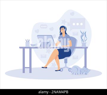 Home office concept, woman working from home, student or freelancer. flat vector modern illustration Stock Vector