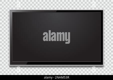 Realistic TV screen. Modern stylish lcd panel, led type. Large computer monitor display mockup. Blank television template. Stock Vector