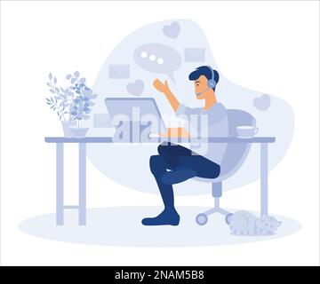Home office concept, man working from home, student or freelancer. flat vector modern illustration Stock Vector