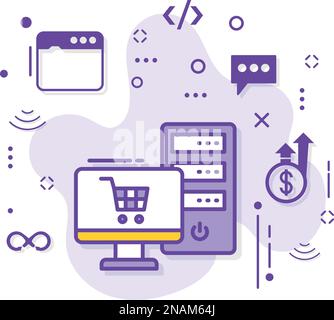 Online Shopping Cart Software and Webapp Vector Icon Design, Cloud computing and Web hosting services Symbol, Hosted E commerce Server Concept, electr Stock Vector