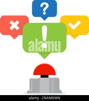 Red button with speech bubbles. Quiz concept. Stock Vector